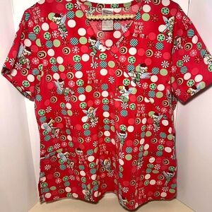 Vintage Disney Fairies Tinkerbell Christmas Scrub Top Size Large